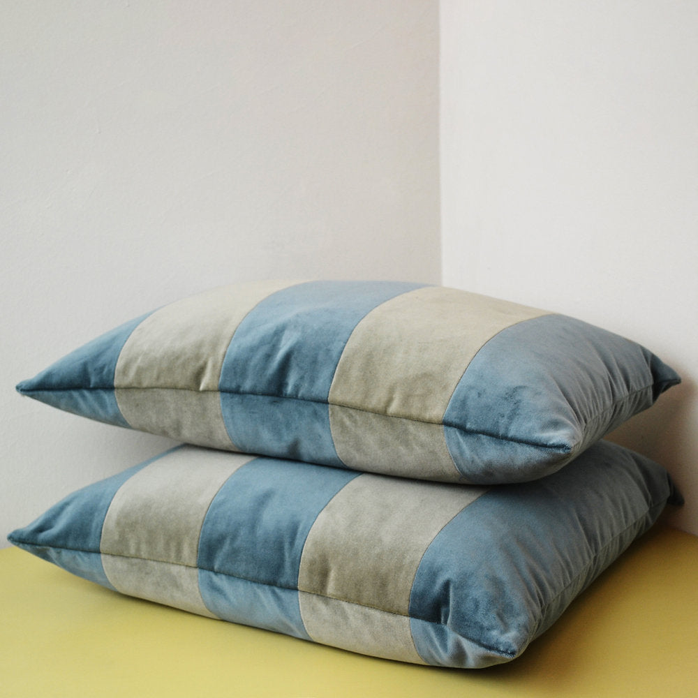 Velvet Stripe Blue Grey Pillow