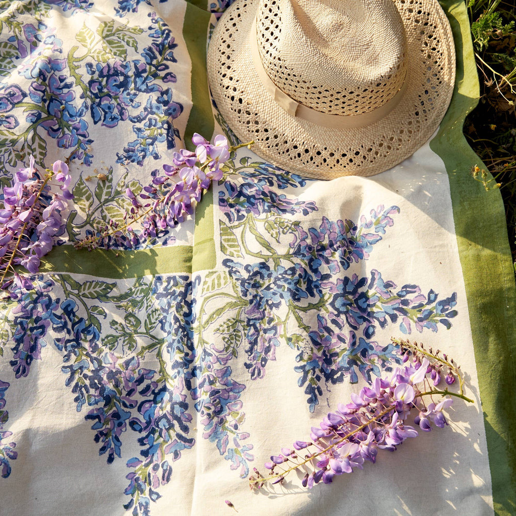 Wisteria Blue & Green Tablecloth 71 x 142