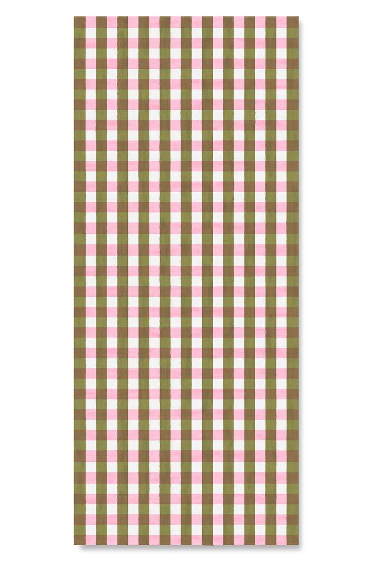 Pink & Avocado Gingham Check Tablecloth 65 x 150