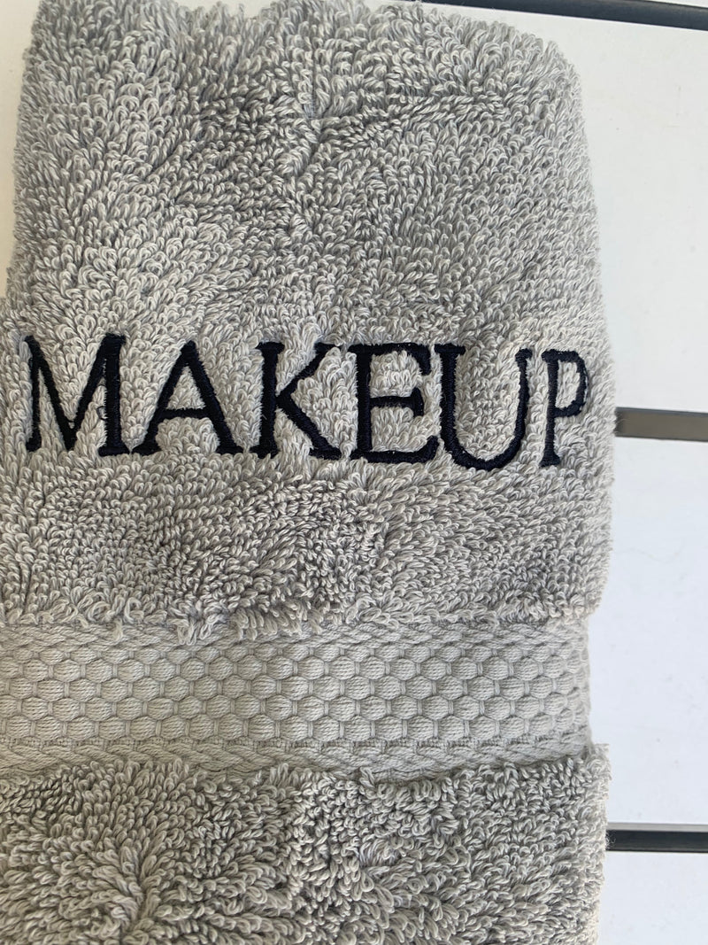 Light grey "Makeup" Washcloth Block Font