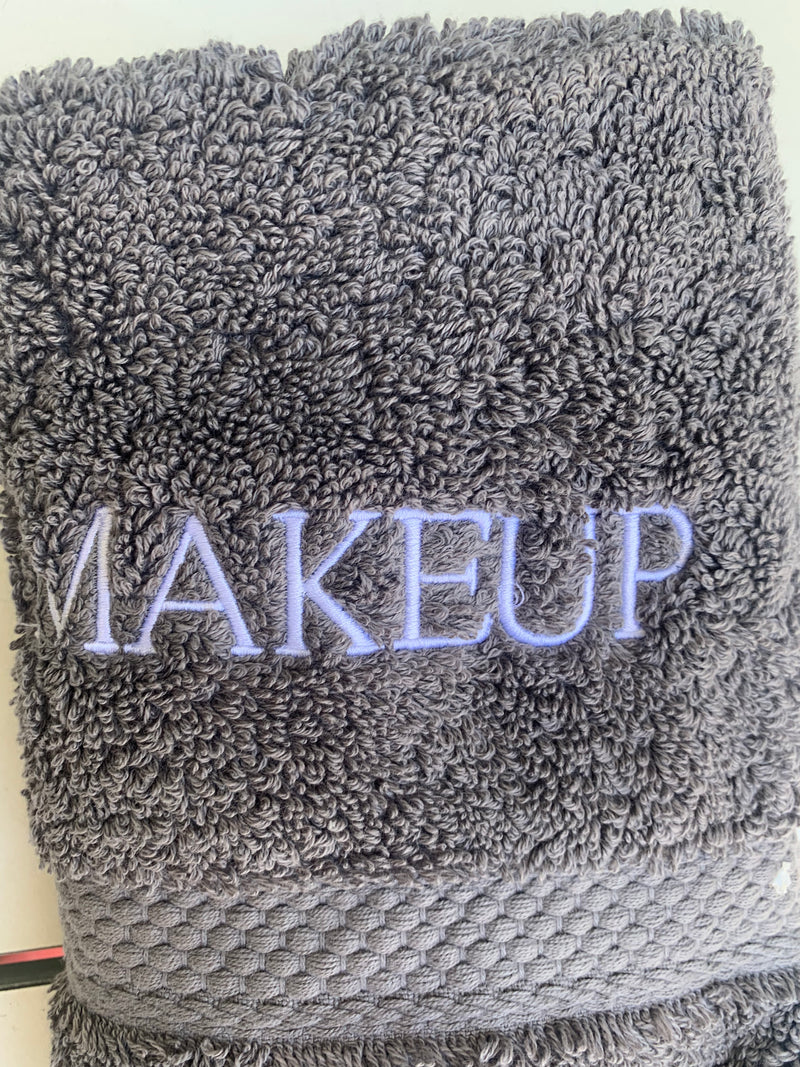 Light grey "Makeup" Washcloth Block Font