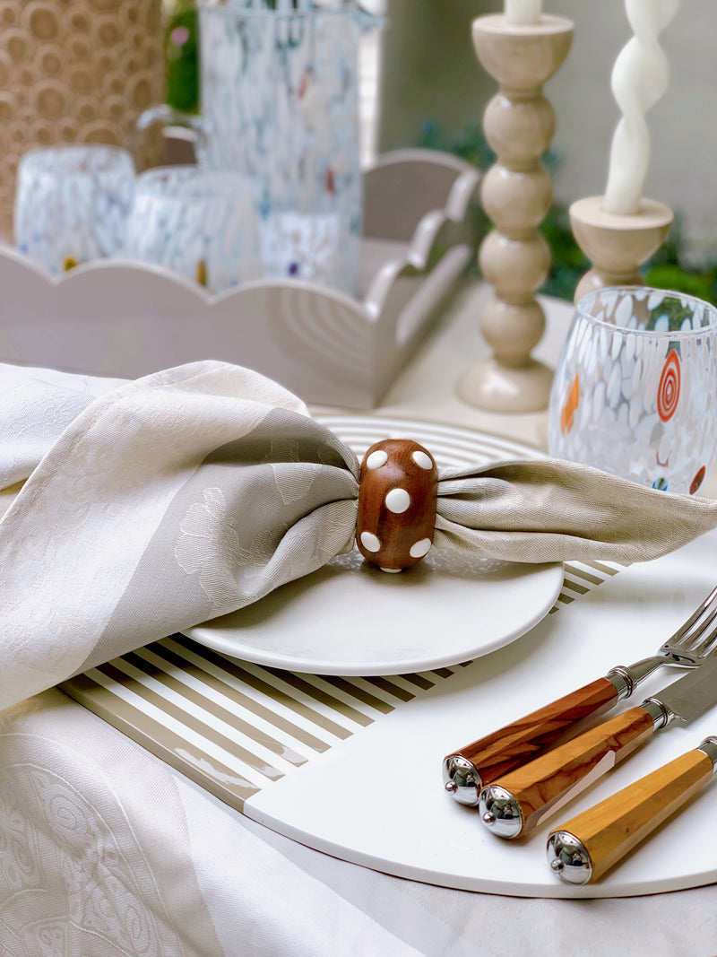 Stripe & Solid Lacquer Placemat - Taupe & White