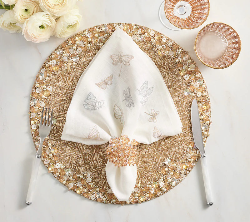 Monarch Garden Napkin  - White & Iridescent