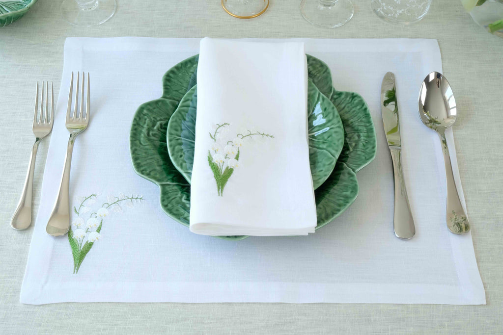 Green & White Embroidered Placemat