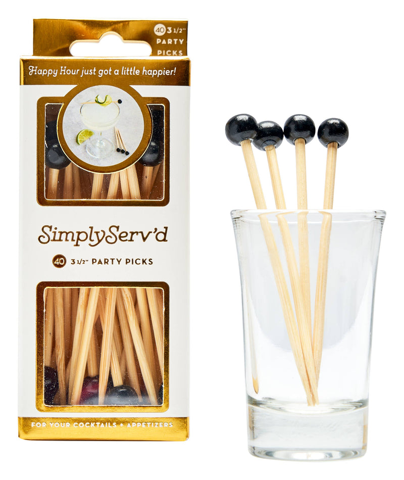 Party Pick Fancy Bamboo Toothpick Small 3.5" Black Bal 40pk