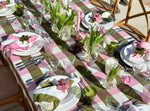 Pink & Avocado Gingham Check Tablecloth 65 x 150