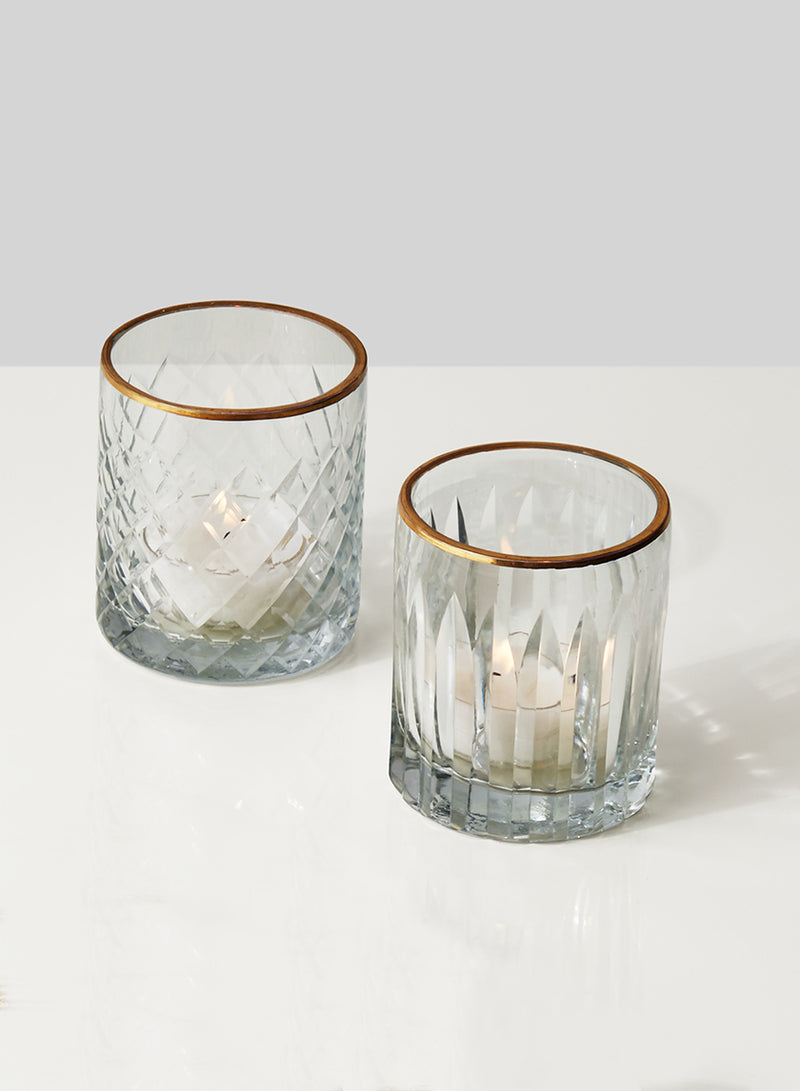 Set of 4 Etched Glass Votives- square design