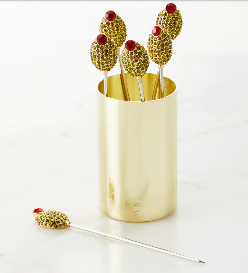Olive Cocktail Picks With Gold Pot