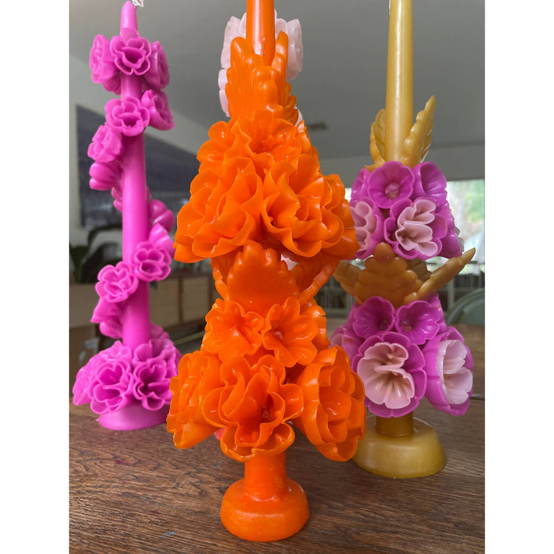 Orange Floral Candle