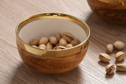 Small Wood & Gold Snack Bowls