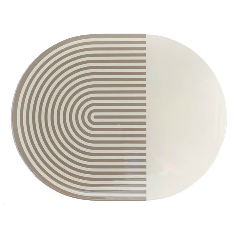 Stripe & Solid Lacquer Placemat - Taupe & White