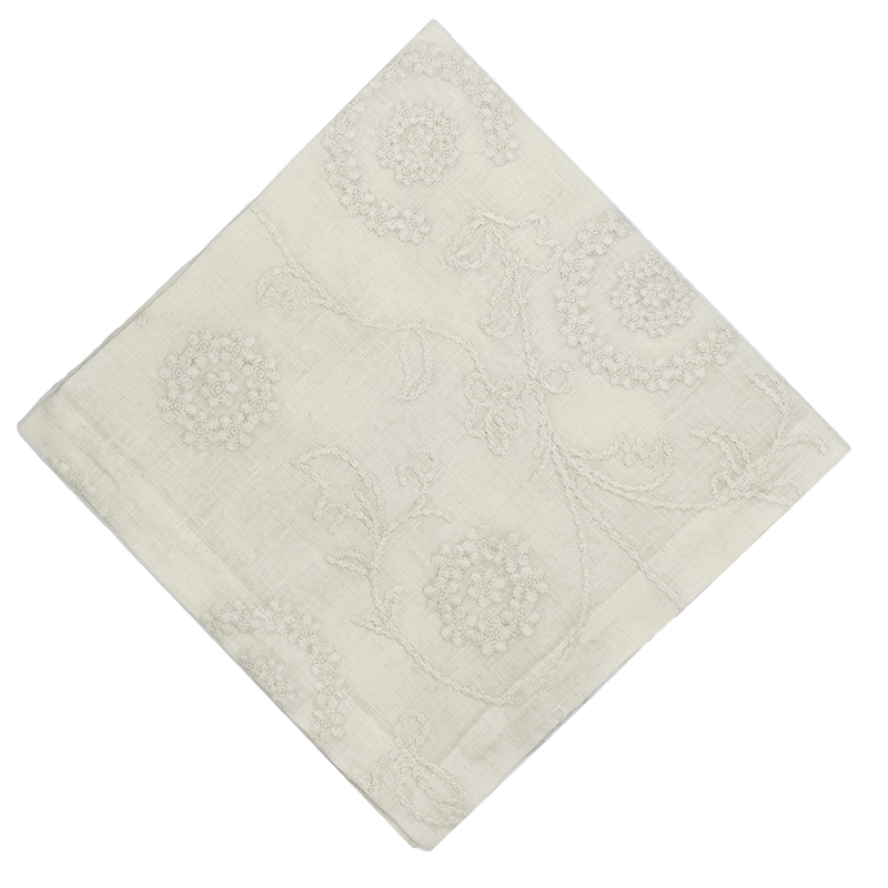 Ivory Floral Embroidered Napkin