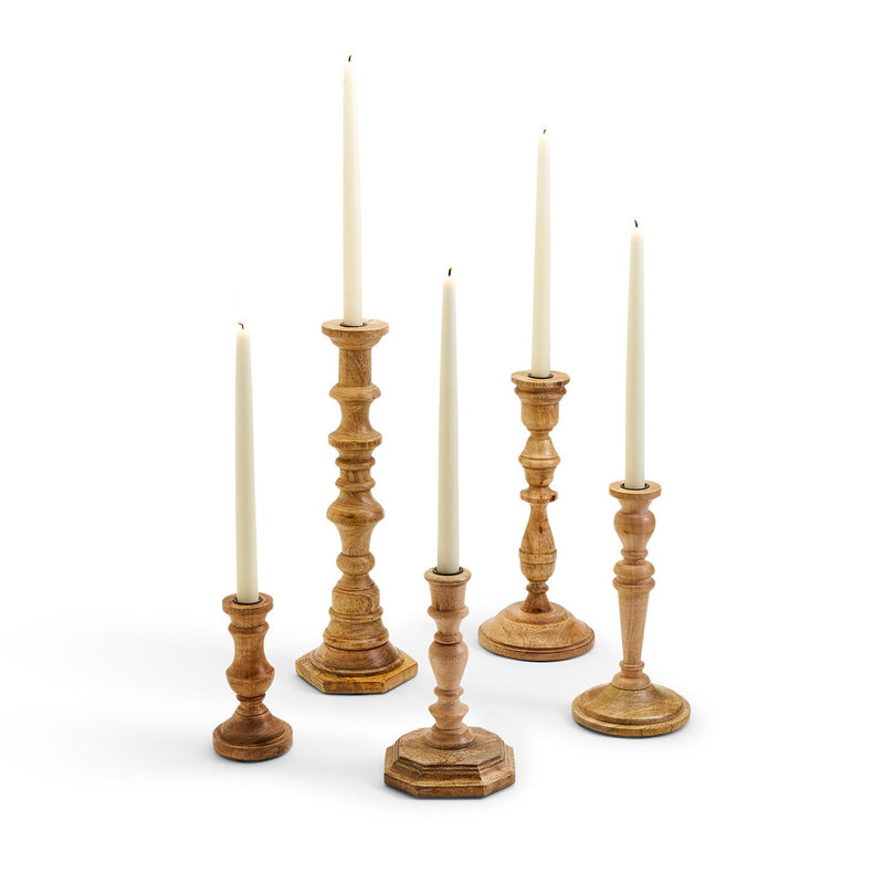 Set of 5 Wood Candlesticks
