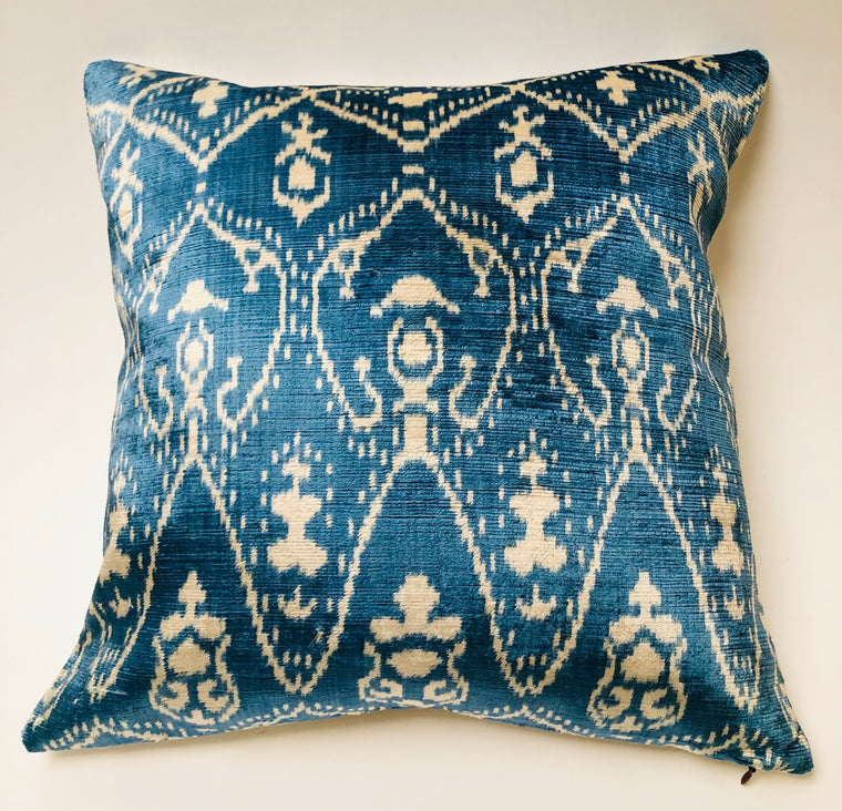 Blue and White Rectangle Silk Velvet Pillow