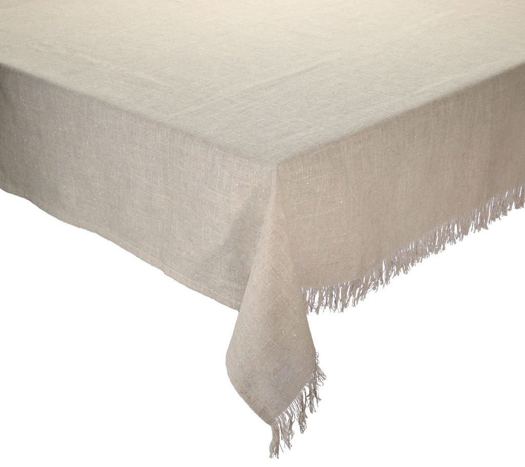 Fringe White & Gold Tablecloth 50 x 110